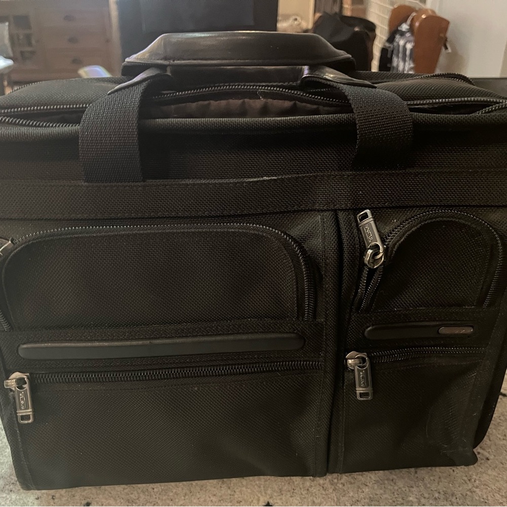 Authentic Tumi 2614D4 Men's Nylon Canvas,Leather Briefcase Black